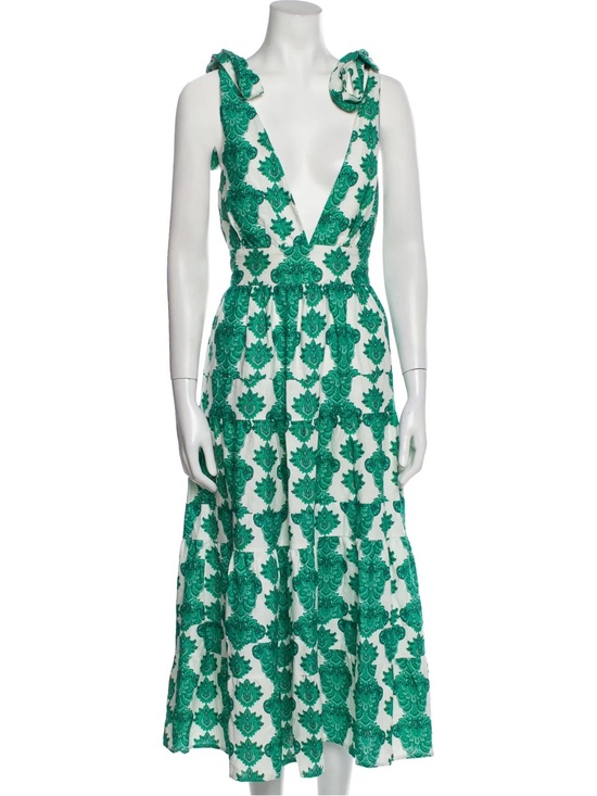 House of Harlow 1960 Dresses & Skirts - House of Harlow 1960 Green Printed Tiered Dress Linen Sleeveless Women’s Large